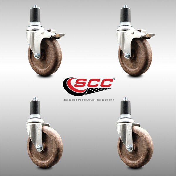 Service Caster 5 Inch 316SS High Temp Glass Filled Nylon 1-5/8 Inch Stem Caster Lck Brake, 2PK SS316TTLEX20S514-GFNSHT-2-S-2-158 - main